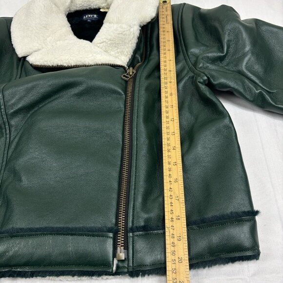 Levi’s Women’s Green Vegan Leather Sherpa Crop Moto Jacket Size Large. - Picture 10 of 16